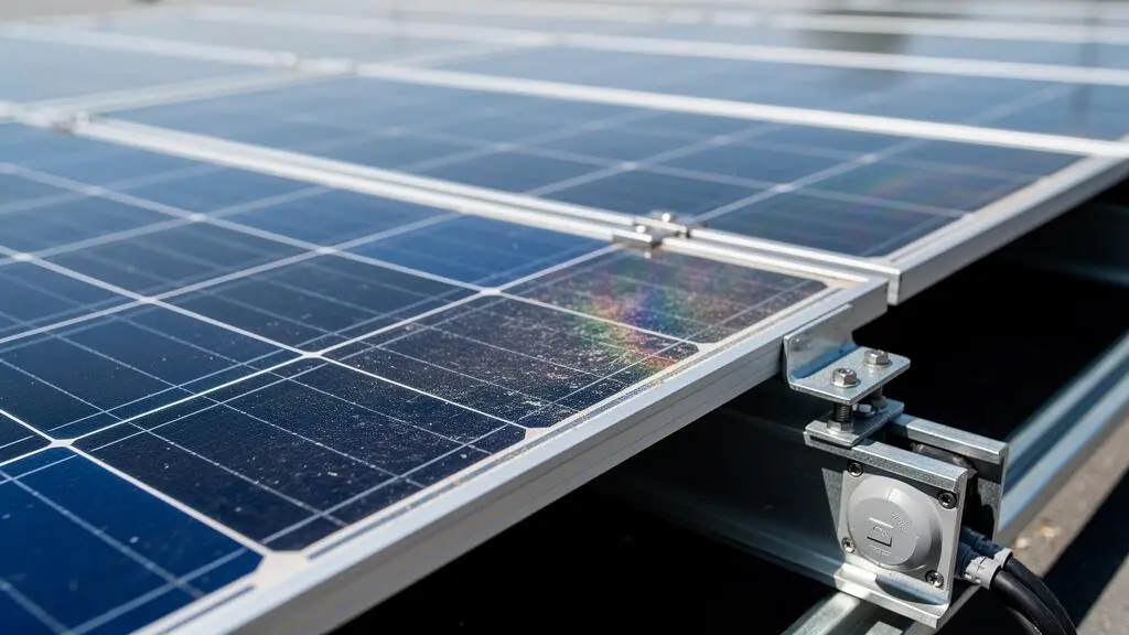 Gros plan sur des panneaux photovoltaïques professionnels montrant les cellules solaires en silicium cristallin